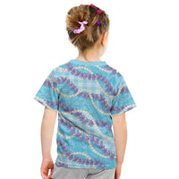Blue Hawaii Palaka Honohono Pikake Kid T Shirt Hawaiian Orchid Lei Polynesian Pattern - Polynesian Pride