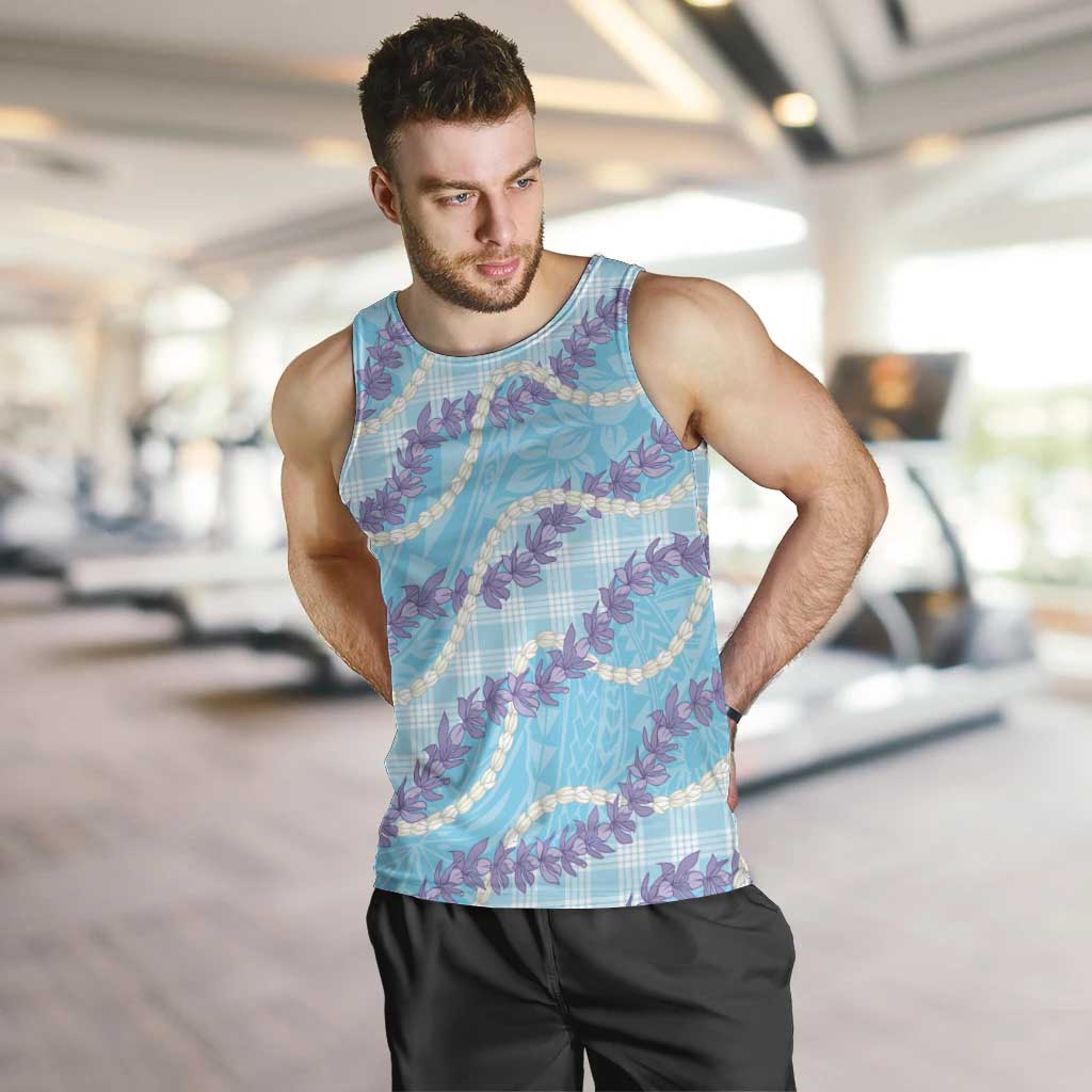 Blue Hawaii Palaka Honohono Pikake Men Tank Top Hawaiian Orchid Lei Polynesian Pattern LT14 Blue - Polynesian Pride