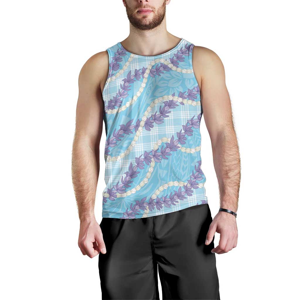 Blue Hawaii Palaka Honohono Pikake Men Tank Top Hawaiian Orchid Lei Polynesian Pattern LT14 - Polynesian Pride