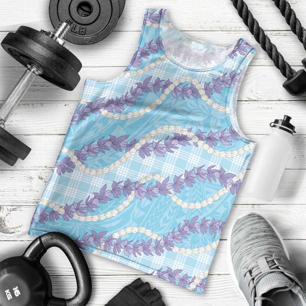 Blue Hawaii Palaka Honohono Pikake Men Tank Top Hawaiian Orchid Lei Polynesian Pattern LT14 - Polynesian Pride
