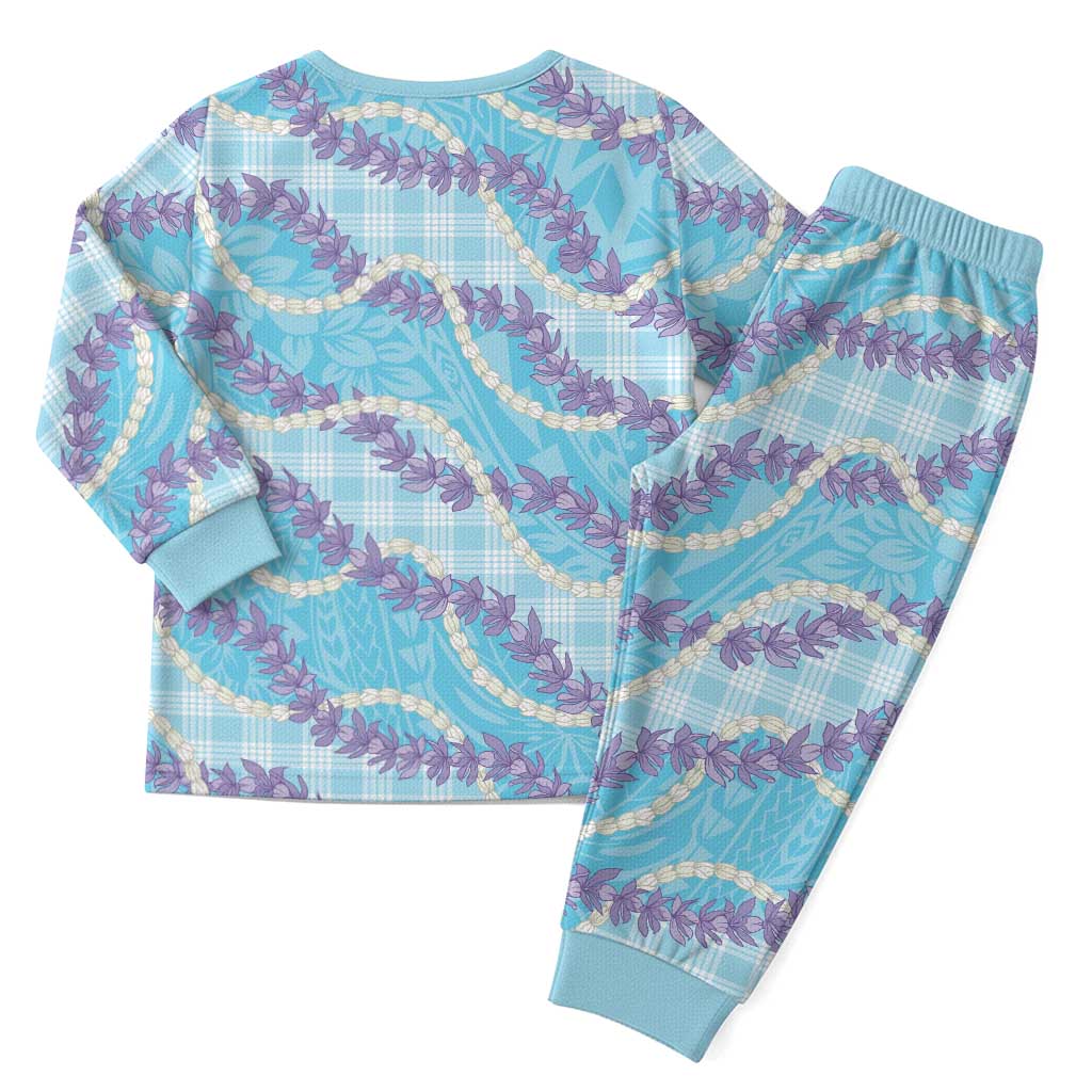 Blue Hawaii Palaka Honohono Pikake Christmas Pajama Set Hawaiian Orchid Lei Polynesian Pattern - Polynesian Pride