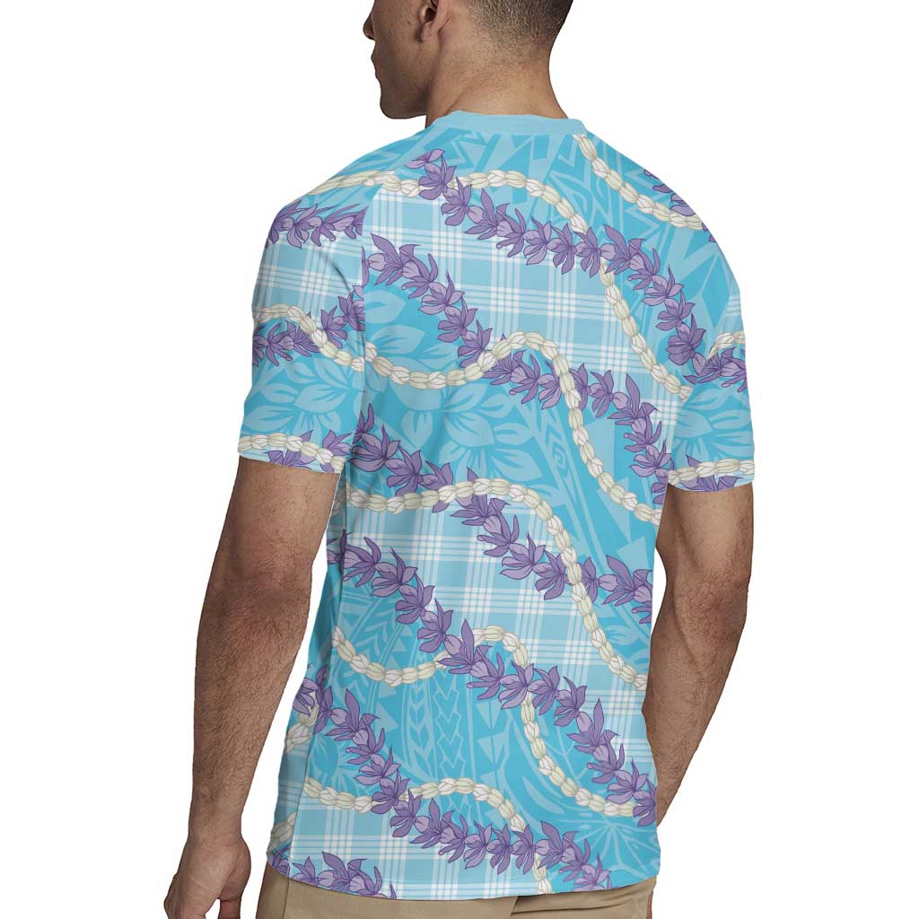 Blue Hawaii Palaka Honohono Pikake Rugby Jersey Hawaiian Orchid Lei Polynesian Pattern - Polynesian Pride
