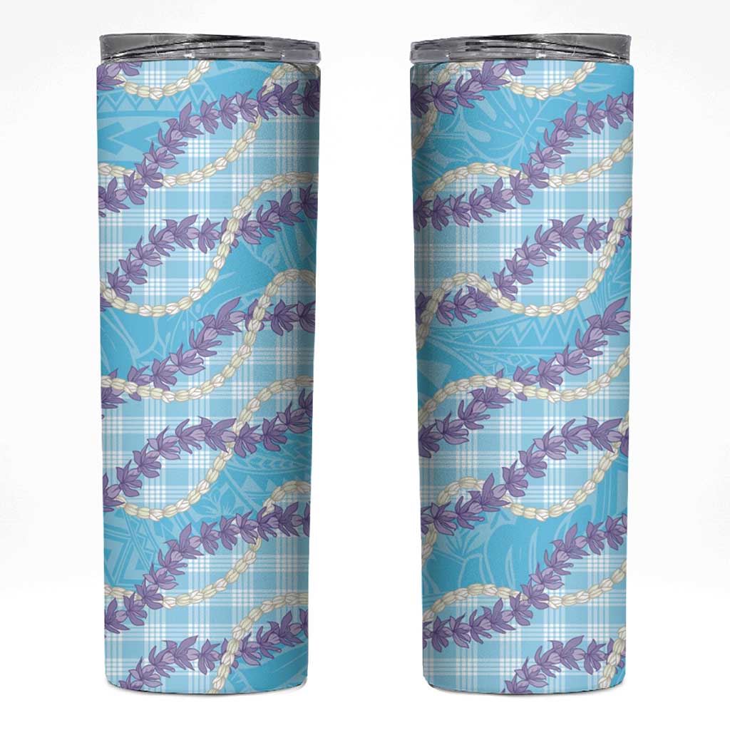 Blue Hawaii Palaka Honohono Pikake Skinny Tumbler Hawaiian Orchid Lei Polynesian Pattern LT14 Blue - Polynesian Pride