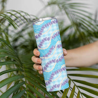 Blue Hawaii Palaka Honohono Pikake Skinny Tumbler Hawaiian Orchid Lei Polynesian Pattern LT14 - Polynesian Pride