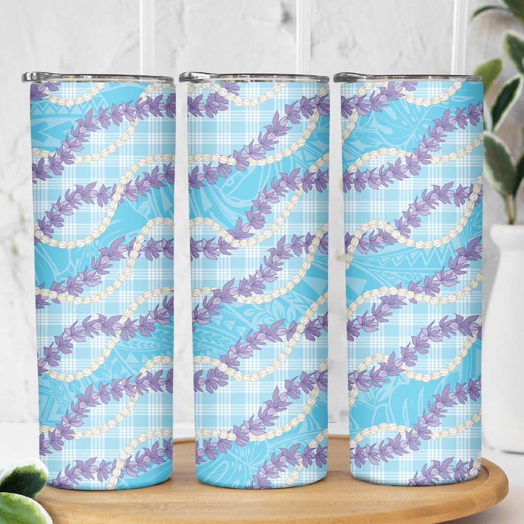 Blue Hawaii Palaka Honohono Pikake Skinny Tumbler Hawaiian Orchid Lei Polynesian Pattern LT14 - Polynesian Pride