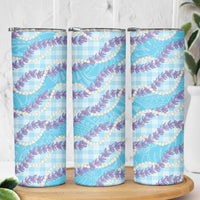 Blue Hawaii Palaka Honohono Pikake Skinny Tumbler Hawaiian Orchid Lei Polynesian Pattern LT14 - Polynesian Pride