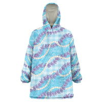 Blue Hawaii Palaka Honohono Pikake Wearable Blanket Hoodie Hawaiian Orchid Lei Polynesian Pattern LT14 One Size Blue - Polynesian Pride