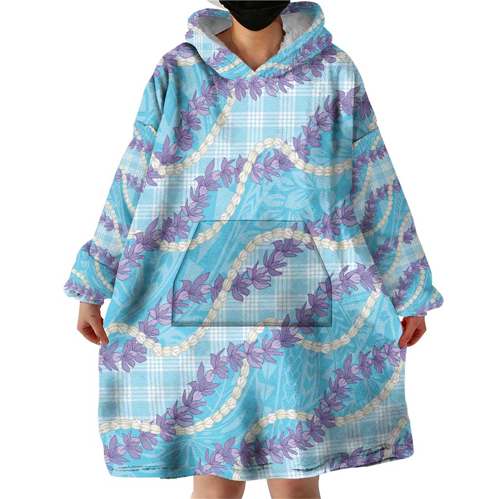 Blue Hawaii Palaka Honohono Pikake Wearable Blanket Hoodie Hawaiian Orchid Lei Polynesian Pattern LT14 - Polynesian Pride