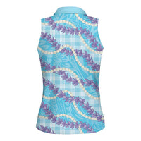 Blue Hawaii Palaka Honohono Pikake Women Sleeveless Polo Shirt Hawaiian Orchid Lei Polynesian Pattern LT14 - Polynesian Pride