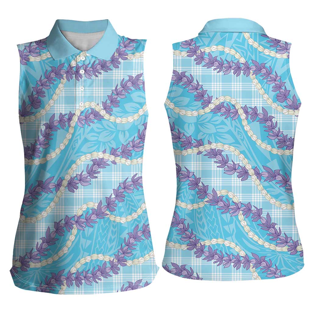 Blue Hawaii Palaka Honohono Pikake Women Sleeveless Polo Shirt Hawaiian Orchid Lei Polynesian Pattern LT14 - Polynesian Pride