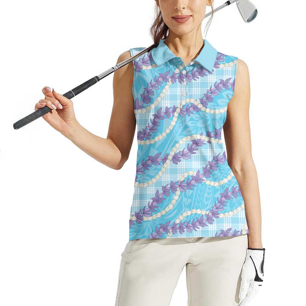 Blue Hawaii Palaka Honohono Pikake Women Sleeveless Polo Shirt Hawaiian Orchid Lei Polynesian Pattern LT14 - Polynesian Pride