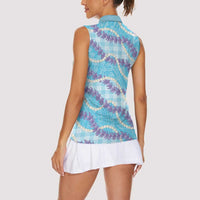 Blue Hawaii Palaka Honohono Pikake Women Sleeveless Polo Shirt Hawaiian Orchid Lei Polynesian Pattern LT14 - Polynesian Pride
