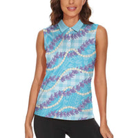 Blue Hawaii Palaka Honohono Pikake Women Sleeveless Polo Shirt Hawaiian Orchid Lei Polynesian Pattern LT14 - Polynesian Pride