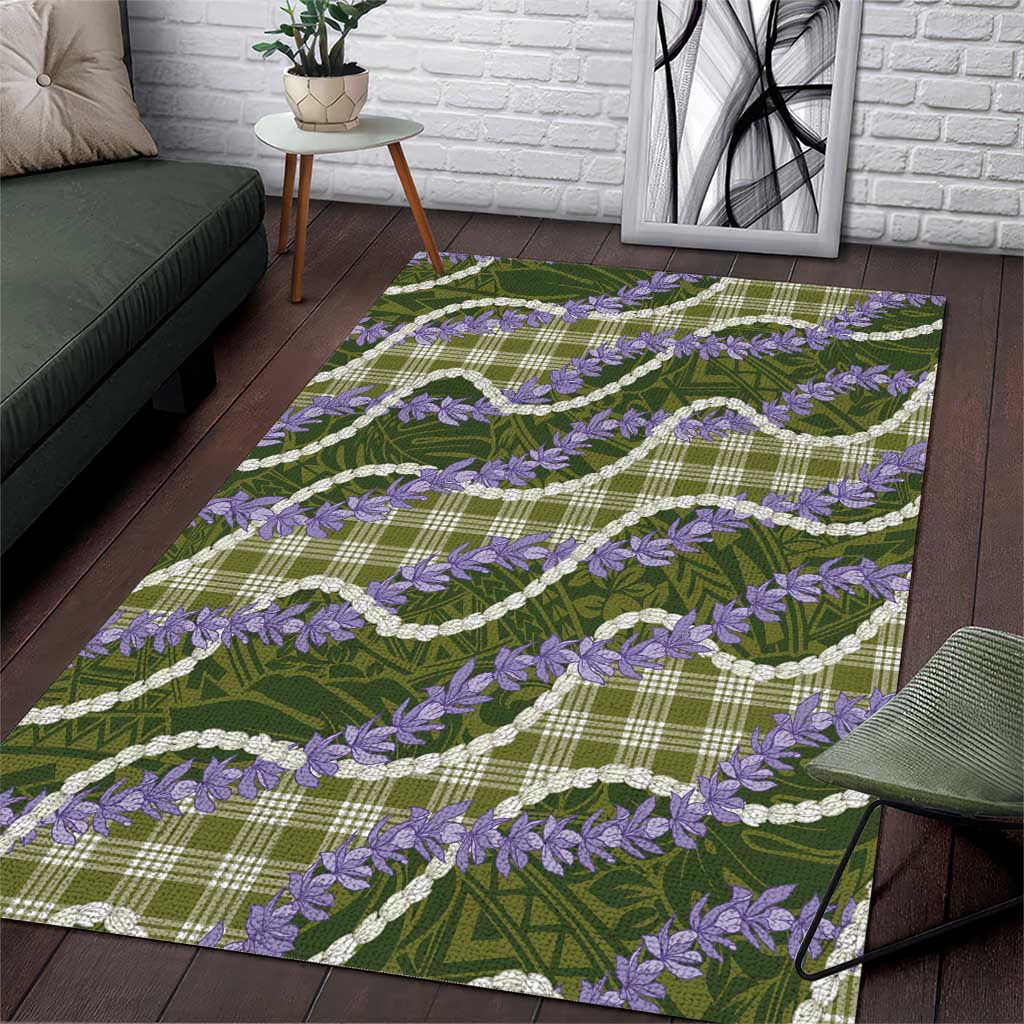 Green Hawaii Palaka Honohono Pikake Area Rug Hawaiian Orchid Lei Polynesian Pattern LT14 Green - Polynesian Pride