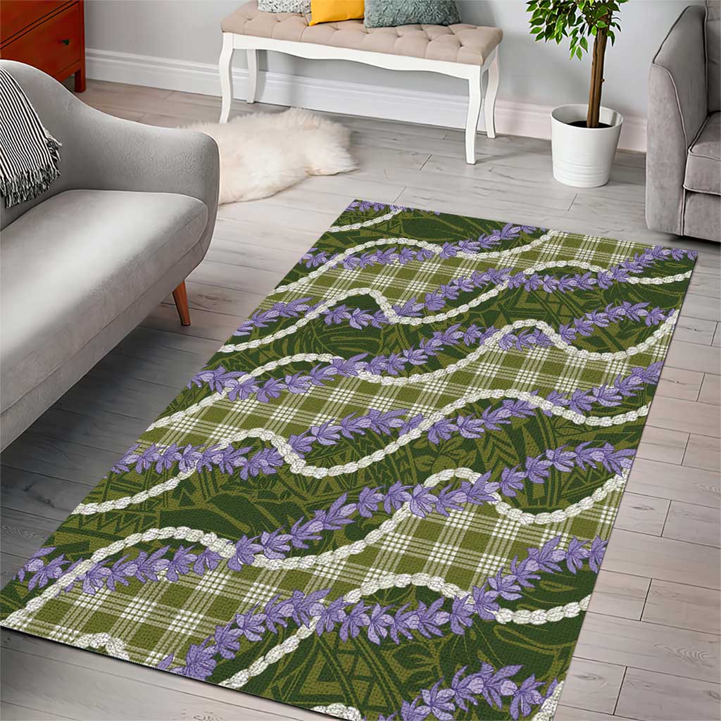 Green Hawaii Palaka Honohono Pikake Area Rug Hawaiian Orchid Lei Polynesian Pattern LT14 - Polynesian Pride