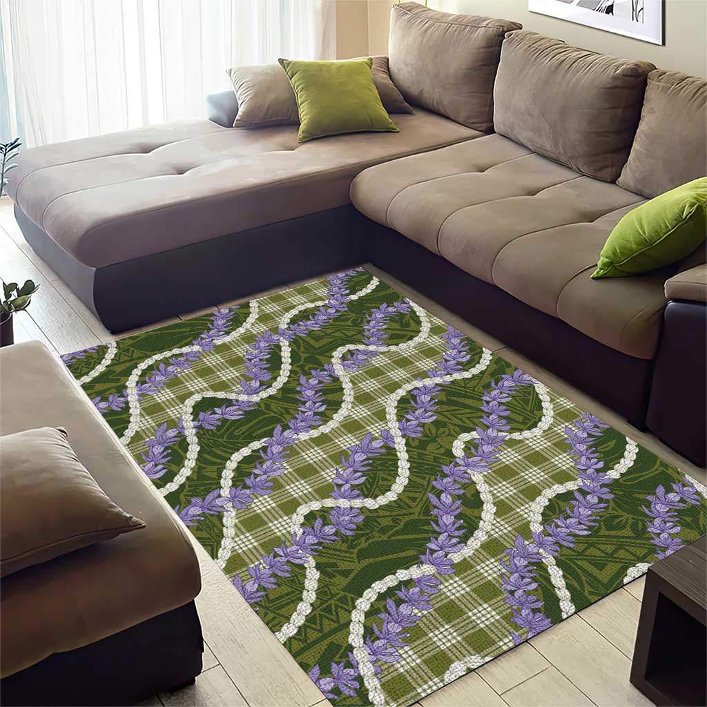 Green Hawaii Palaka Honohono Pikake Area Rug Hawaiian Orchid Lei Polynesian Pattern LT14 - Polynesian Pride