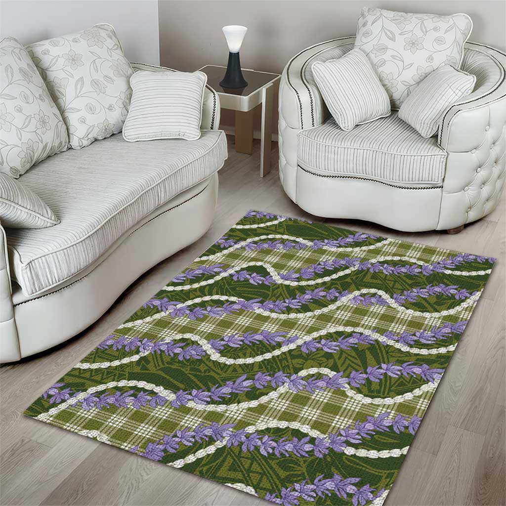 Green Hawaii Palaka Honohono Pikake Area Rug Hawaiian Orchid Lei Polynesian Pattern LT14 - Polynesian Pride
