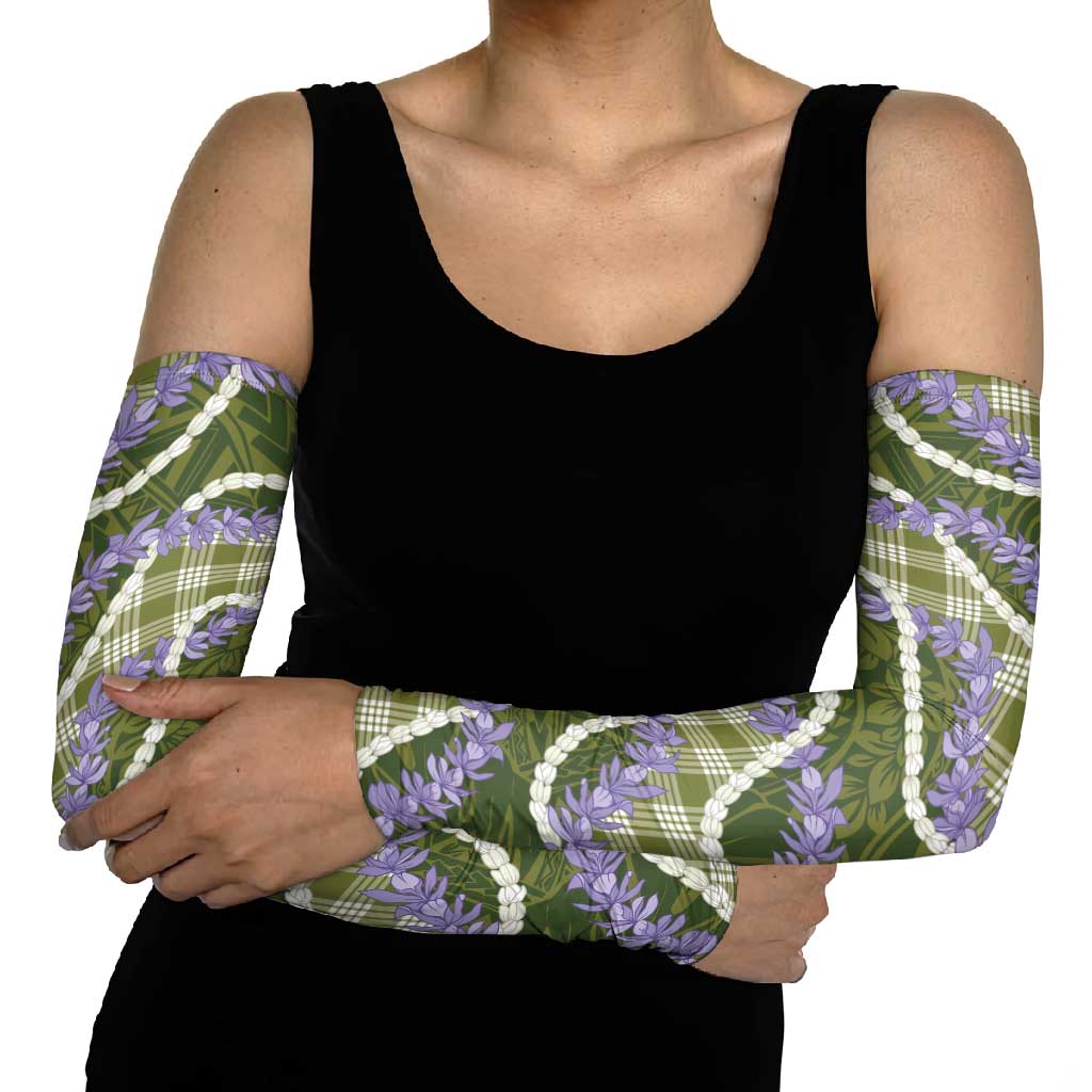 Green Hawaii Palaka Honohono Pikake Arm Sleeves Hawaiian Orchid Lei Polynesian Pattern LT14 - Polynesian Pride