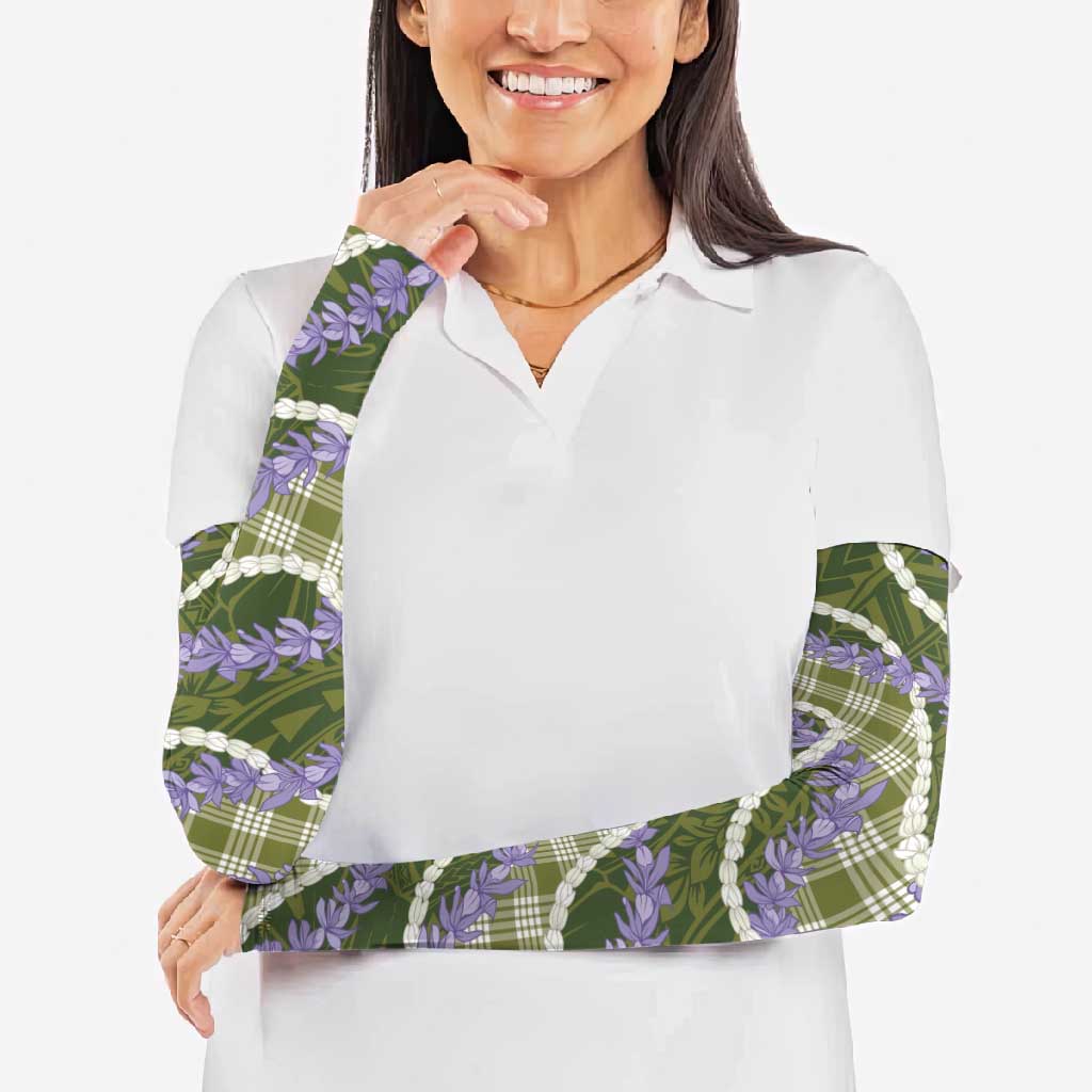Green Hawaii Palaka Honohono Pikake Arm Sleeves Hawaiian Orchid Lei Polynesian Pattern LT14 - Polynesian Pride