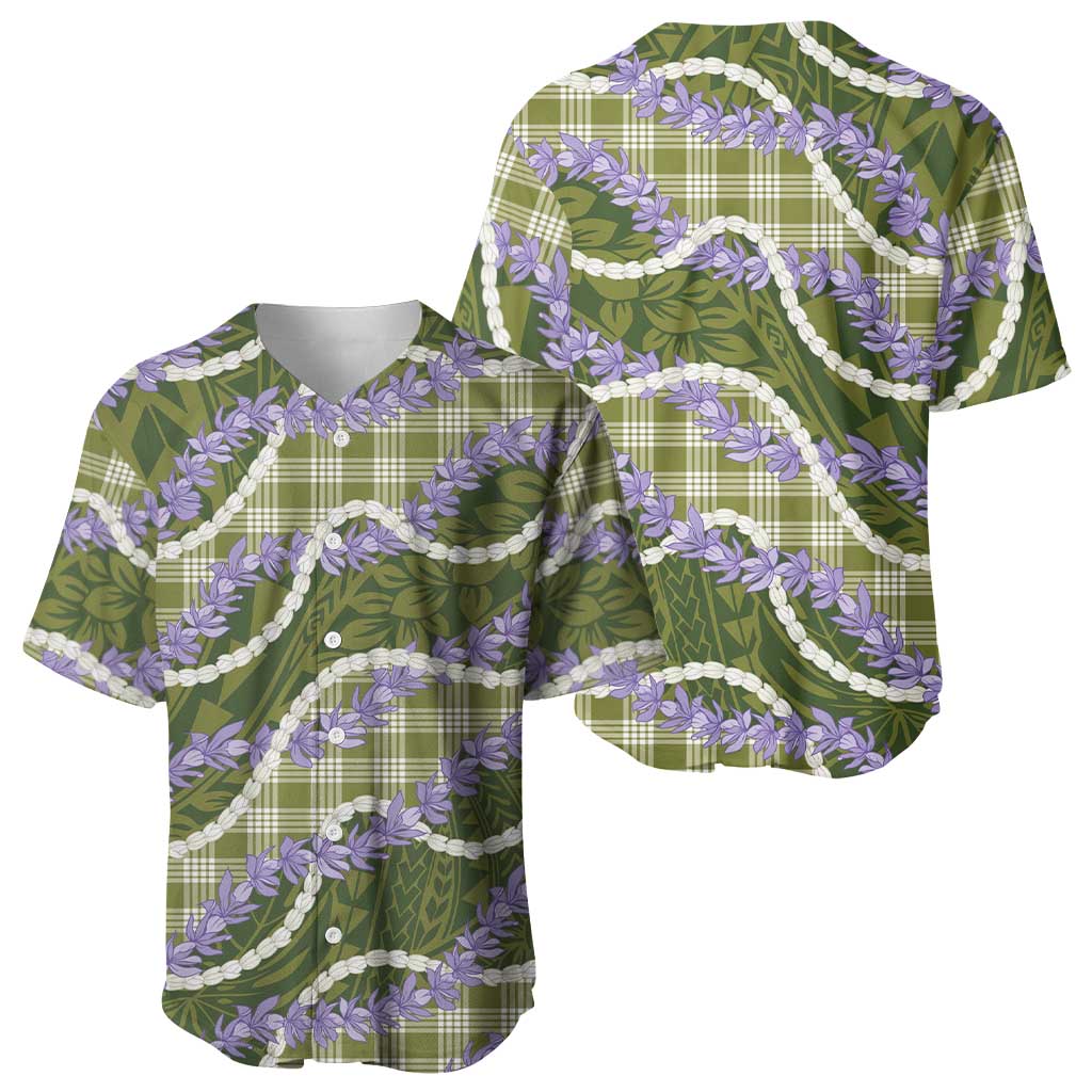 Green Hawaii Palaka Honohono Pikake Baseball Jersey Hawaiian Orchid Lei Polynesian Pattern - Polynesian Pride
