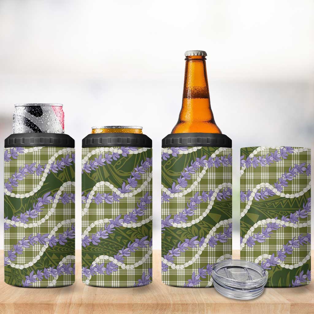 Green Hawaii Palaka Honohono Pikake 4 in 1 Can Cooler Tumbler Hawaiian Orchid Lei Polynesian Pattern LT14 - Polynesian Pride