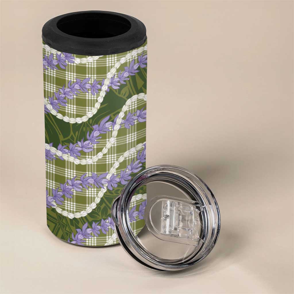 Green Hawaii Palaka Honohono Pikake 4 in 1 Can Cooler Tumbler Hawaiian Orchid Lei Polynesian Pattern LT14 - Polynesian Pride