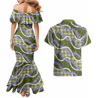 Green Hawaii Palaka Honohono Pikake Couples Matching Mermaid Dress and Hawaiian Shirt Hawaiian Orchid Lei Polynesian Pattern LT14 - Polynesian Pride