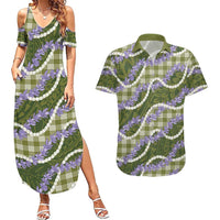 Green Hawaii Palaka Honohono Pikake Couples Matching Summer Maxi Dress and Hawaiian Shirt Hawaiian Orchid Lei Polynesian Pattern LT14 Green - Polynesian Pride
