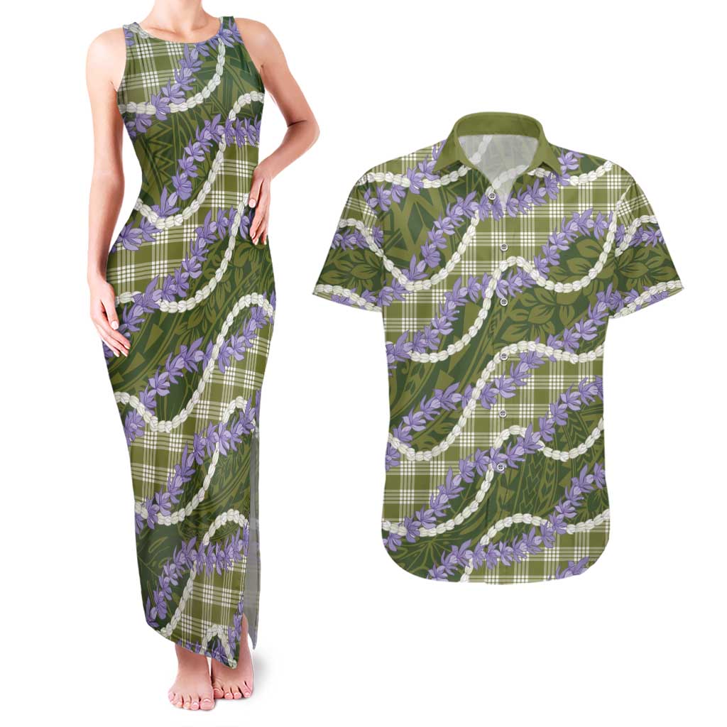Green Hawaii Palaka Honohono Pikake Couples Matching Tank Maxi Dress and Hawaiian Shirt Hawaiian Orchid Lei Polynesian Pattern LT14 Green - Polynesian Pride