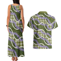 Green Hawaii Palaka Honohono Pikake Couples Matching Tank Maxi Dress and Hawaiian Shirt Hawaiian Orchid Lei Polynesian Pattern LT14 - Polynesian Pride