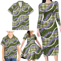Green Hawaii Palaka Honohono Pikake Family Matching Long Sleeve Bodycon Dress and Hawaiian Shirt Hawaiian Orchid Lei Polynesian Pattern LT14 - Polynesian Pride