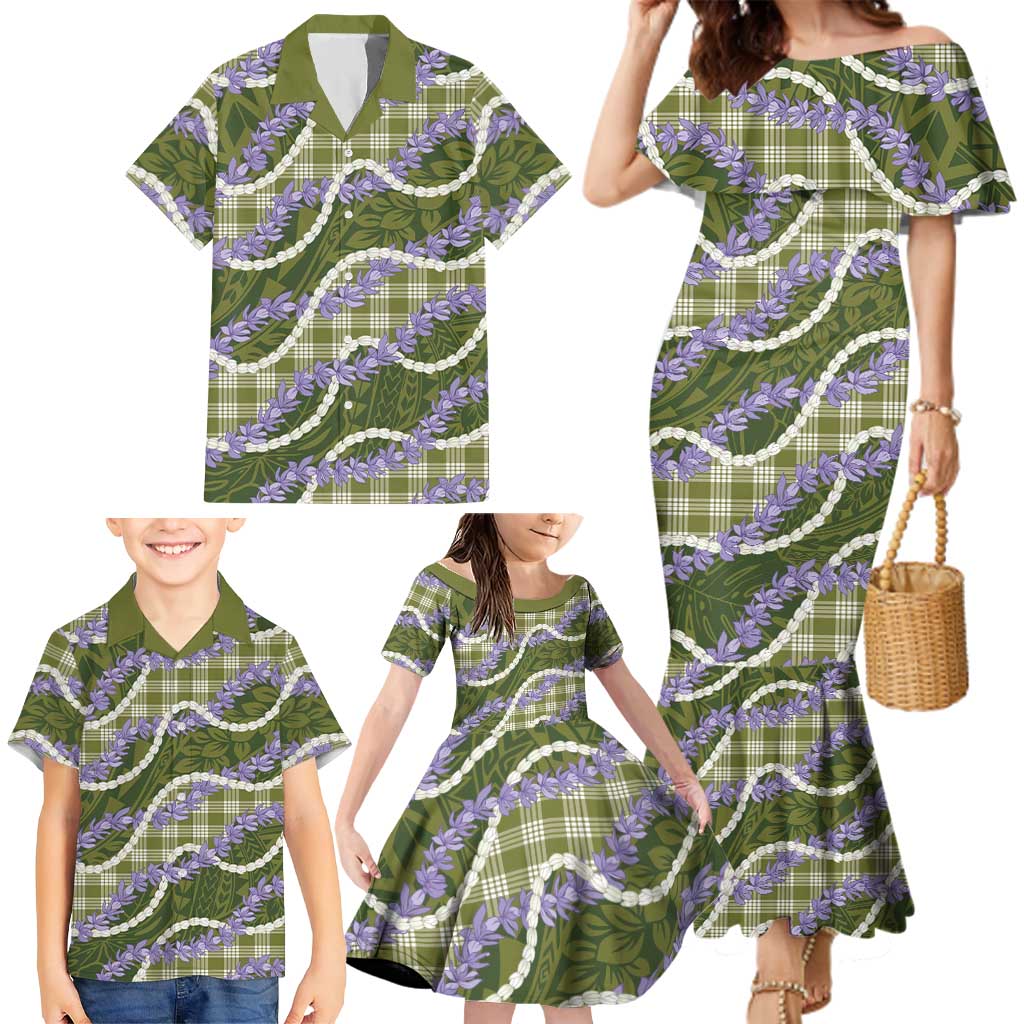 Green Hawaii Palaka Honohono Pikake Family Matching Mermaid Dress and Hawaiian Shirt Hawaiian Orchid Lei Polynesian Pattern LT14 - Polynesian Pride