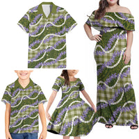 Green Hawaii Palaka Honohono Pikake Family Matching Off Shoulder Maxi Dress and Hawaiian Shirt Hawaiian Orchid Lei Polynesian Pattern LT14 - Polynesian Pride