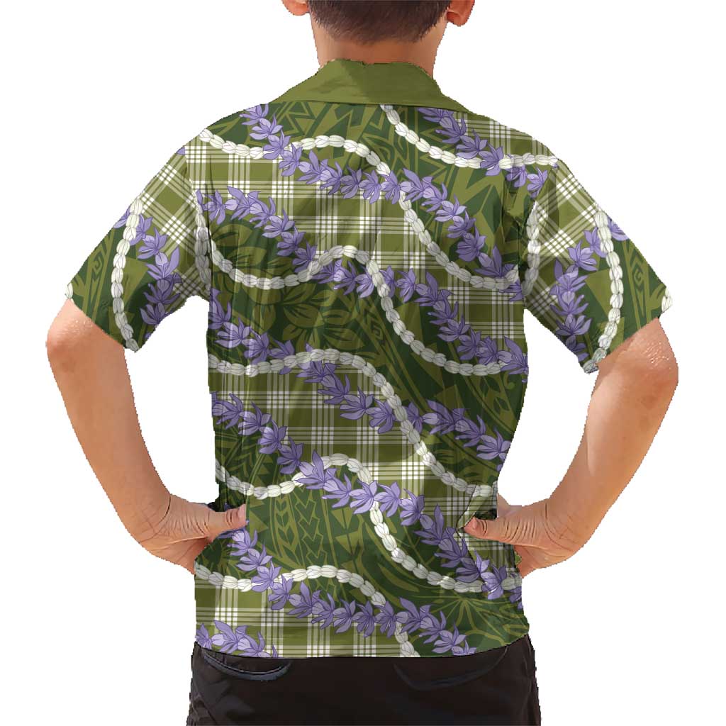 Green Hawaii Palaka Honohono Pikake Family Matching Short Sleeve Bodycon Dress and Hawaiian Shirt Hawaiian Orchid Lei Polynesian Pattern LT14 - Polynesian Pride