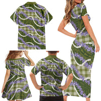Green Hawaii Palaka Honohono Pikake Family Matching Short Sleeve Bodycon Dress and Hawaiian Shirt Hawaiian Orchid Lei Polynesian Pattern LT14 - Polynesian Pride
