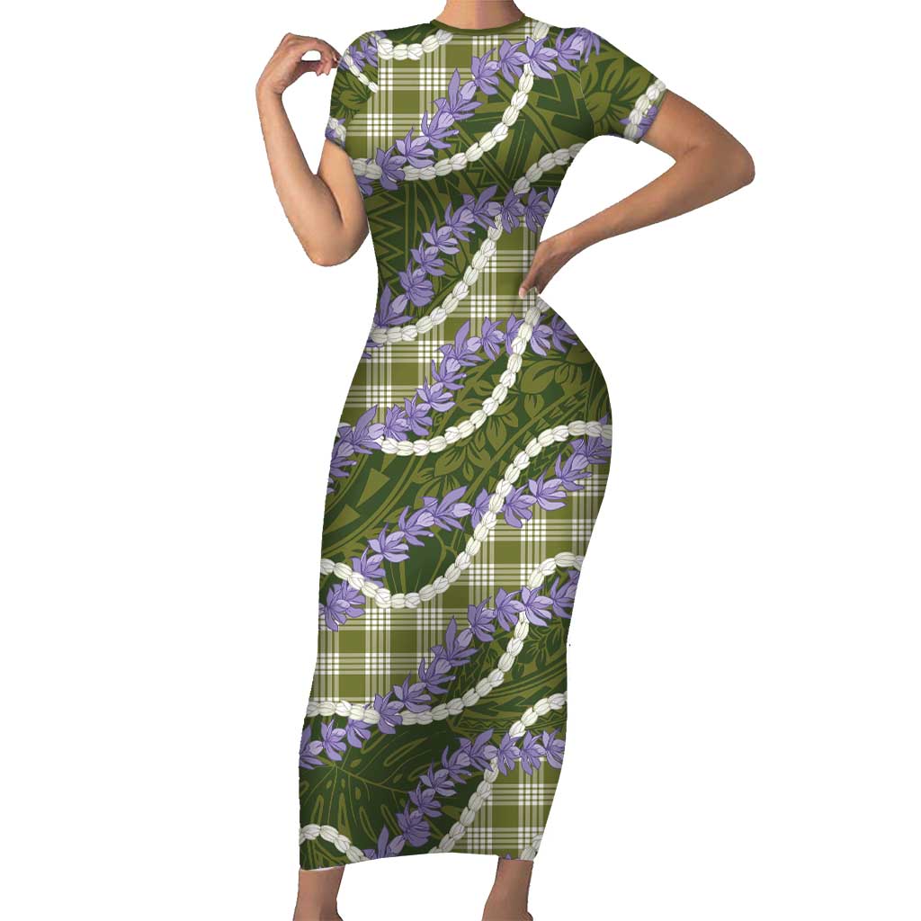 Green Hawaii Palaka Honohono Pikake Family Matching Short Sleeve Bodycon Dress and Hawaiian Shirt Hawaiian Orchid Lei Polynesian Pattern LT14 Green - Polynesian Pride