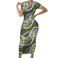 Green Hawaii Palaka Honohono Pikake Family Matching Short Sleeve Bodycon Dress and Hawaiian Shirt Hawaiian Orchid Lei Polynesian Pattern LT14 Green - Polynesian Pride