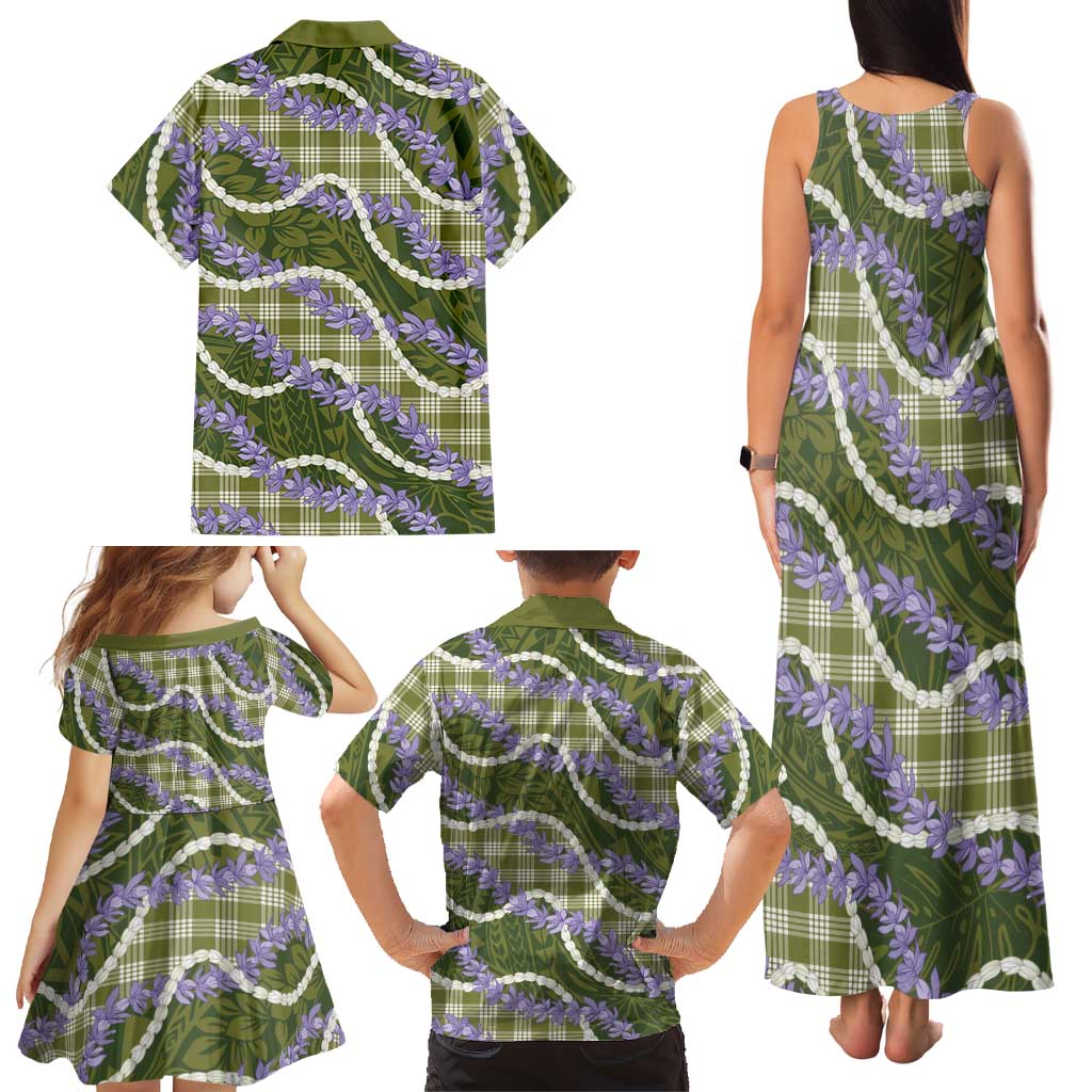 Green Hawaii Palaka Honohono Pikake Family Matching Tank Maxi Dress and Hawaiian Shirt Hawaiian Orchid Lei Polynesian Pattern LT14 - Polynesian Pride