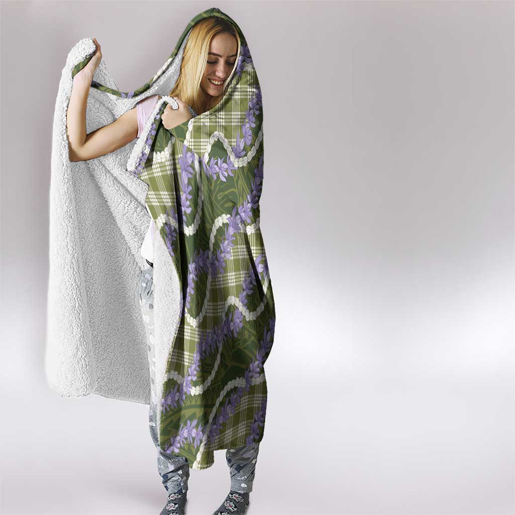 Green Hawaii Palaka Honohono Pikake Hooded Blanket Hawaiian Orchid Lei Polynesian Pattern - Polynesian Pride