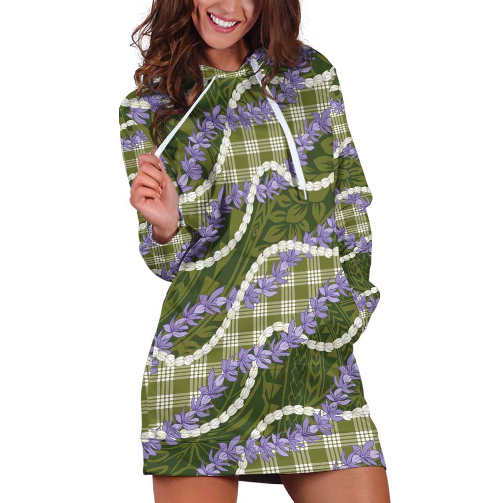 Green Hawaii Palaka Honohono Pikake Hoodie Dress Hawaiian Orchid Lei Polynesian Pattern LT14 Green - Polynesian Pride