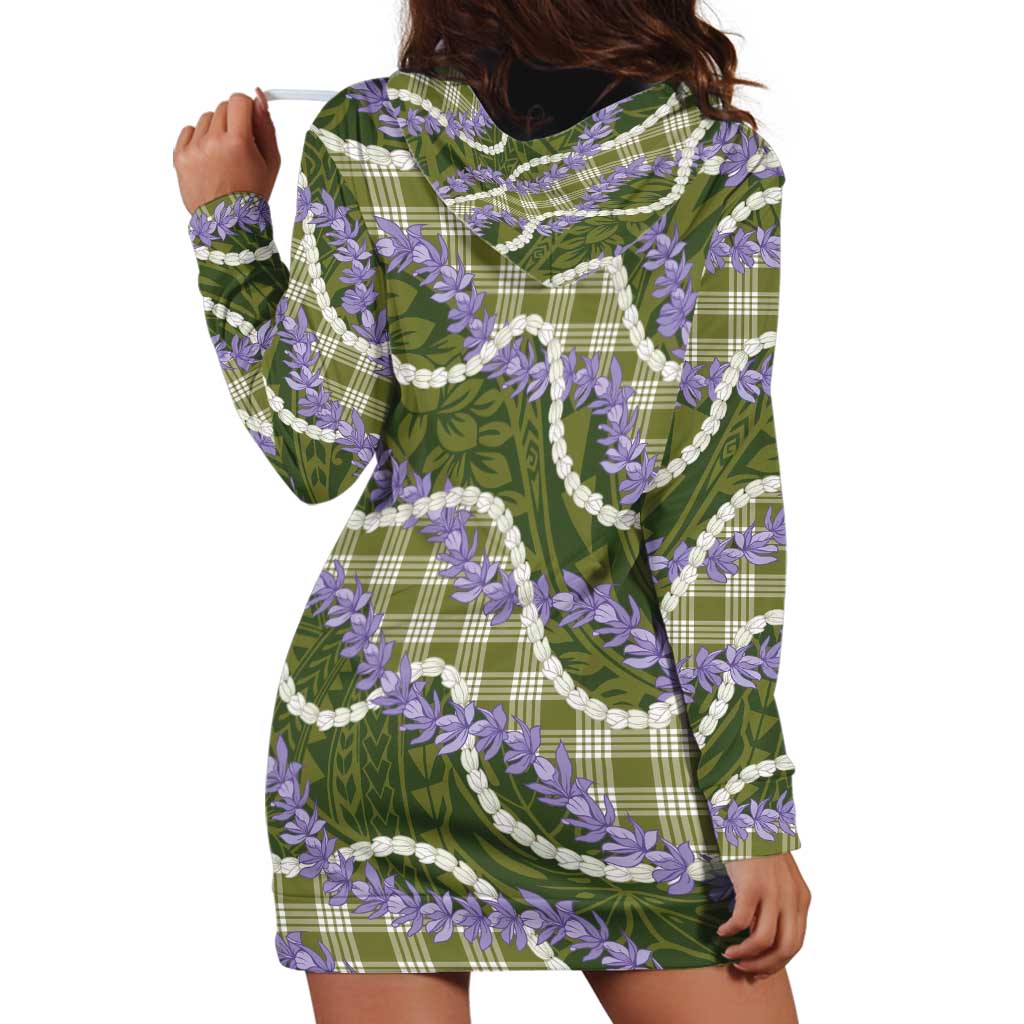 Green Hawaii Palaka Honohono Pikake Hoodie Dress Hawaiian Orchid Lei Polynesian Pattern LT14 - Polynesian Pride