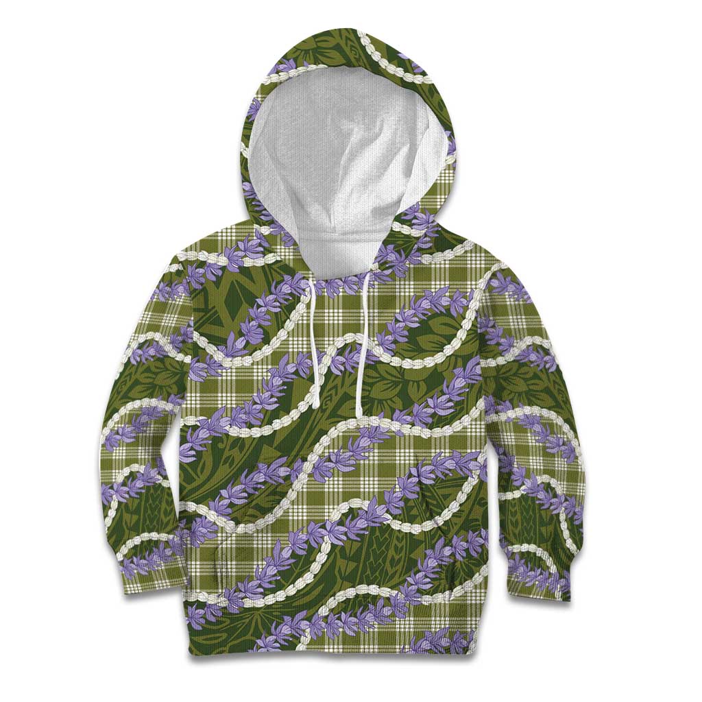 Green Hawaii Palaka Honohono Pikake Kid Hoodie Hawaiian Orchid Lei Polynesian Pattern - Polynesian Pride