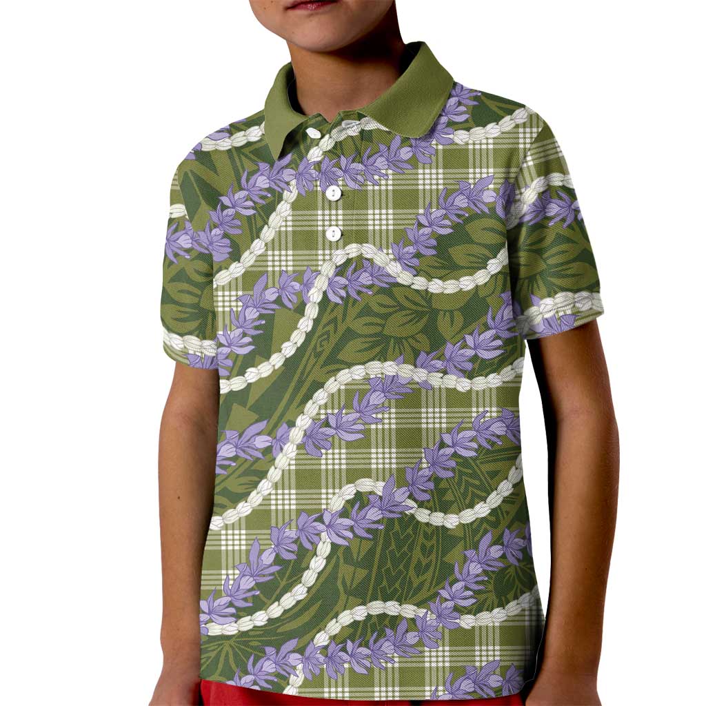 Green Hawaii Palaka Honohono Pikake Kid Polo Shirt Hawaiian Orchid Lei Polynesian Pattern - Polynesian Pride