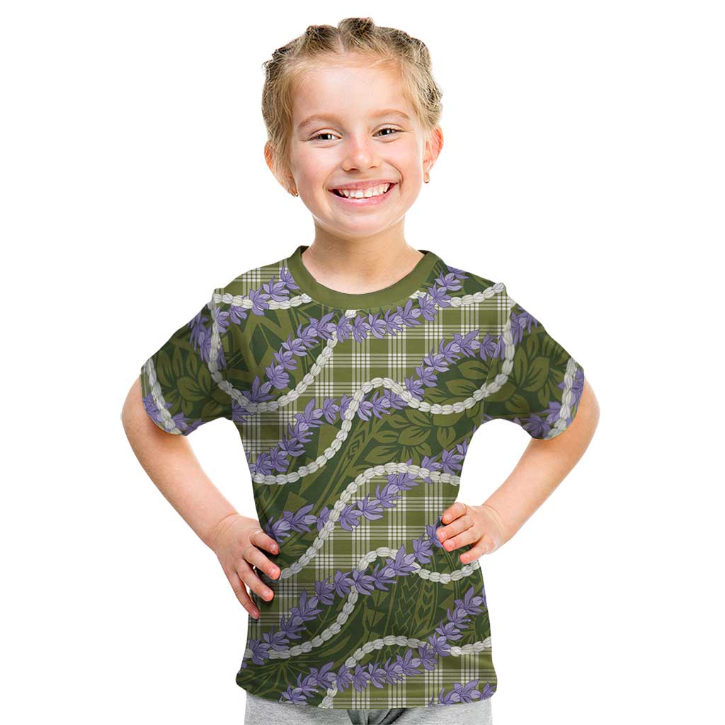 Green Hawaii Palaka Honohono Pikake Kid T Shirt Hawaiian Orchid Lei Polynesian Pattern - Polynesian Pride