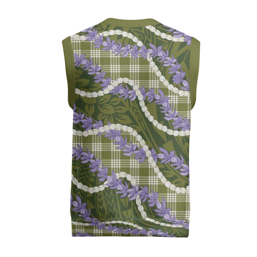 Green Hawaii Palaka Honohono Pikake Christmas Knitted V-Neck Vest Hawaiian Orchid Lei Polynesian Pattern LT14 - Polynesian Pride