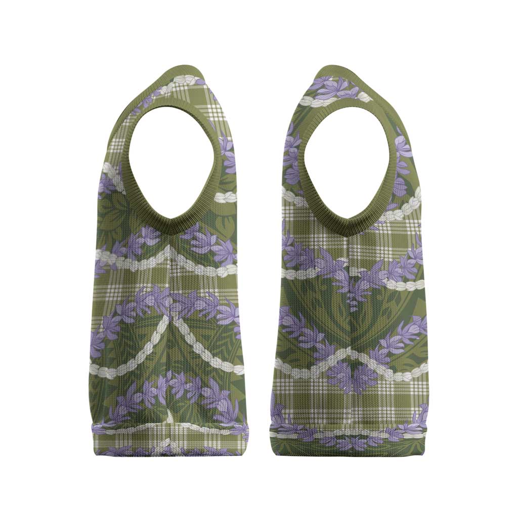 Green Hawaii Palaka Honohono Pikake Christmas Knitted V-Neck Vest Hawaiian Orchid Lei Polynesian Pattern LT14 - Polynesian Pride