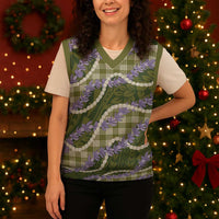 Green Hawaii Palaka Honohono Pikake Christmas Knitted V-Neck Vest Hawaiian Orchid Lei Polynesian Pattern LT14 - Polynesian Pride