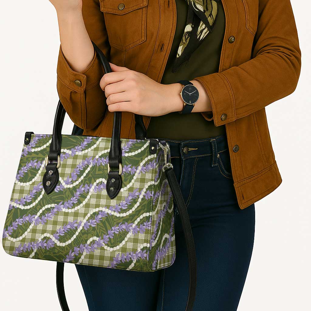Green Hawaii Palaka Honohono Pikake Leather Bag Hawaiian Orchid Lei Polynesian Pattern - Polynesian Pride