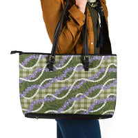 Green Hawaii Palaka Honohono Pikake Leather Tote Bag Hawaiian Orchid Lei Polynesian Pattern - Polynesian Pride