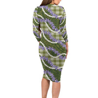 Green Hawaii Palaka Honohono Pikake Long Sleeve Bodycon Dress Hawaiian Orchid Lei Polynesian Pattern LT14 - Polynesian Pride